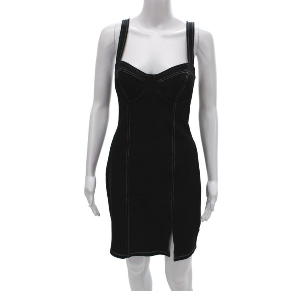 ASTR Womens Bodycon Mini Dress Black Sweetheart Sleeveless Zip Size M